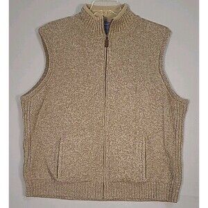 Pendleton Full Zip Sweater Vest Mens XL Tan Shetland Wool Old Money Preppy